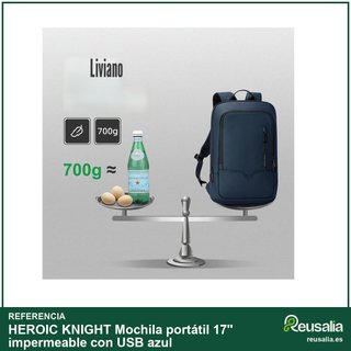 Mochila portátil 17'' impermeable con USB azul