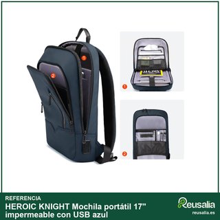 Mochila portátil 17'' impermeable con USB azul