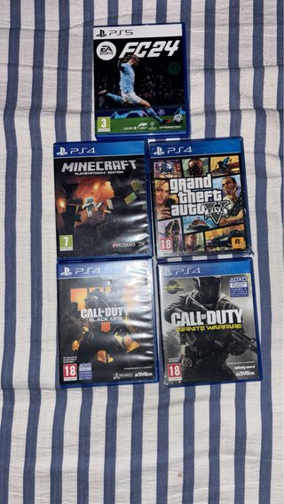 Lote 4 Juegos PS4: FC24, Minecraft, GTA V, CoD.