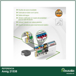 Amig cilindro seguridad puertas 70mm dorado