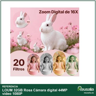 LOUM 32GB Rosa Cámara digital 44MP vídeo 1080P