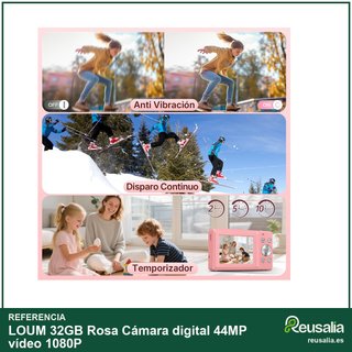 LOUM 32GB Rosa Cámara digital 44MP vídeo 1080P