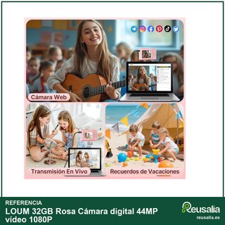 LOUM 32GB Rosa Cámara digital 44MP vídeo 1080P