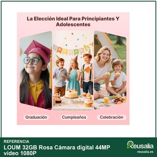 LOUM 32GB Rosa Cámara digital 44MP vídeo 1080P