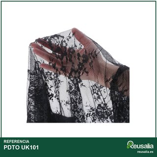 Ribete tela encaje bordado floral negro 150x150cm
