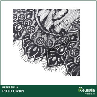 Ribete tela encaje bordado floral negro 150x150cm