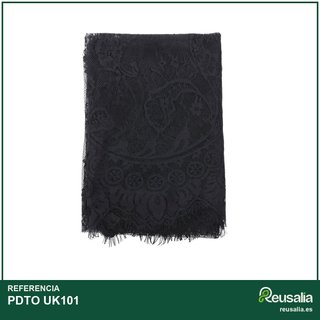 Ribete tela encaje bordado floral negro 150x150cm