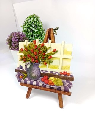 Quadretto miniatura decorativo fiori e frutta