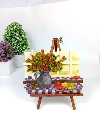 Quadretto miniatura decorativo fiori e frutta
