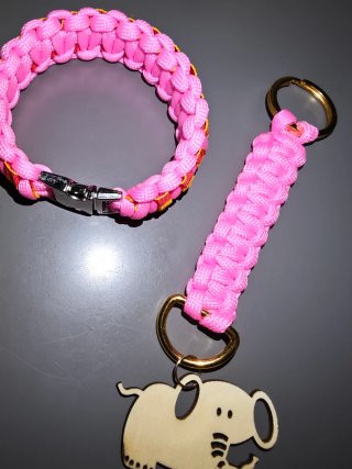 Pulsera y Llavero Paracord Rosa
