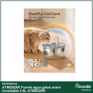 Fuente agua gatos acero inoxidable 2.6L ATMZIQXR