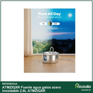 Fuente agua gatos acero inoxidable 2.6L ATMZIQXR