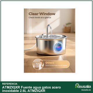Fuente agua gatos acero inoxidable 2.6L ATMZIQXR