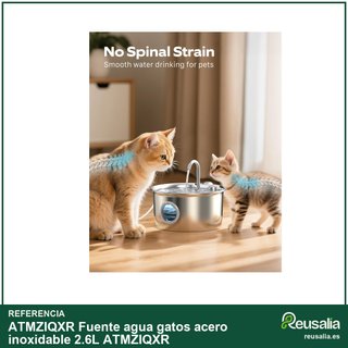 Fuente agua gatos acero inoxidable 2.6L ATMZIQXR