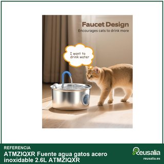 Fuente agua gatos acero inoxidable 2.6L ATMZIQXR