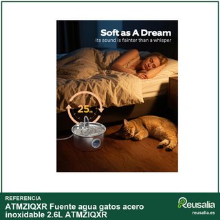 Fuente agua gatos acero inoxidable 2.6L ATMZIQXR