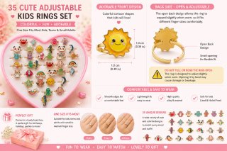 Set 35 Anillos Niñas Ajustables Bisutería Infantil