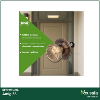 Amig Pomo latón cuero puerta exterior Ø70mm