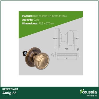 Amig Pomo latón cuero puerta exterior Ø70mm