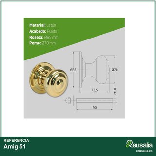 Amig Pomo puerta latón dorado 70mm