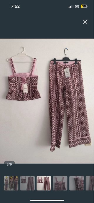 Conjunto Zara Top y Pantalón Bordado