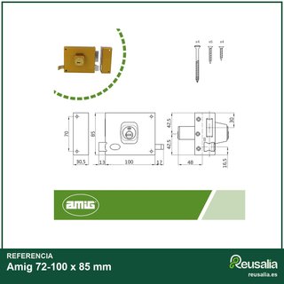 Amig 72-100 x 85 mm cerradura sobreponer derecha