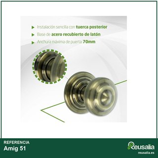Amig 51 Pomo para puerta latón acabado cuero