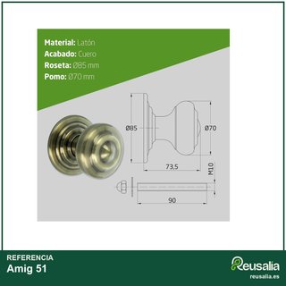 Amig 51 Pomo para puerta latón acabado cuero