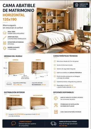 CAMA ABATIBLE DE MATRIMONIO horizontal 135×190 co