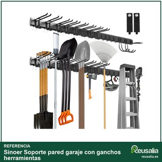 Soporte pared garaje con ganchos herramientas