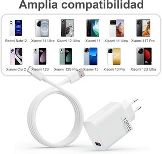 BOLUX-JS Cargador 120W Xiaomi con Cable 2m USB-A-C