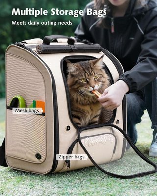 PECUTE mochila gato XL Hasta 7Kg burbuja Caqui