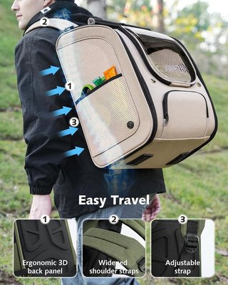 PECUTE mochila gato XL Hasta 7Kg burbuja Caqui
