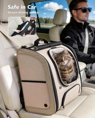 PECUTE mochila gato XL Hasta 7Kg burbuja Caqui
