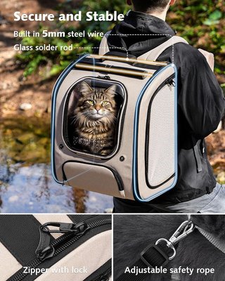 PECUTE mochila gato XL Hasta 7Kg burbuja Caqui