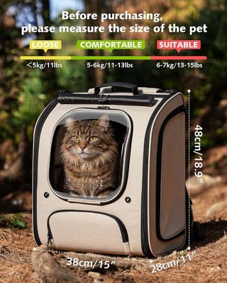 PECUTE mochila gato XL Hasta 7Kg burbuja Caqui