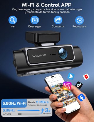 WOLFANG WD07 Dashcam 4K 4 Canales 3.39'' 3Cam WiFi