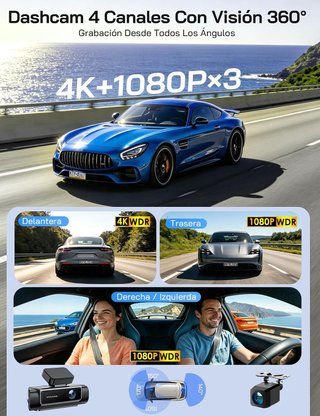 WOLFANG WD07 Dashcam 4K 4 Canales 3.39'' 3Cam WiFi