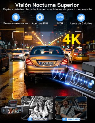 WOLFANG WD07 Dashcam 4K 4 Canales 3.39'' 3Cam WiFi