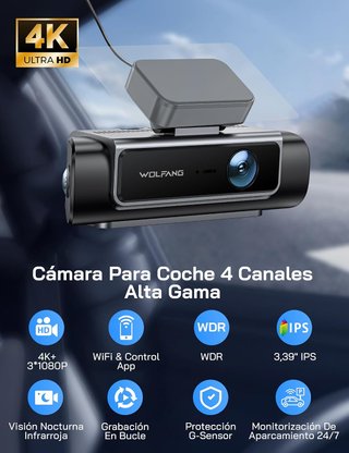 WOLFANG WD07 Dashcam 4K 4 Canales 3.39'' 3Cam WiFi