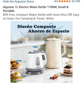 Hervidor Eléctrico Aigostar 1L Blanco