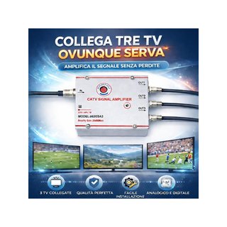 Amplificador señal TV TDT 20dB 3 salidas