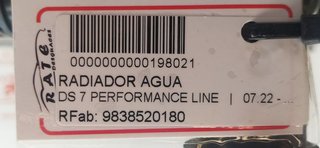 RADIADOR AGUA DS 7 PERFORMANCE LINE