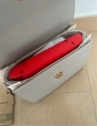 Borsa Valentino grigia con logo oro