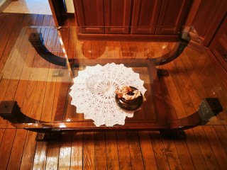 Mesa de centro cristal y madera