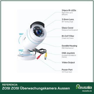 ZOSI cámara vigilancia exterior analógica IR