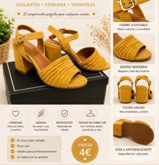 Sandalias de tacón color mostaza.