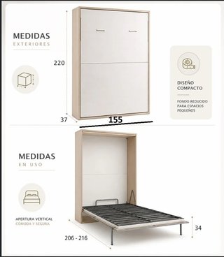 Cama Abatible Vertical de Matrimonio Fondo Reducid