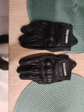 Chaqueta de moto Dainese, guantes Yamaha y luma