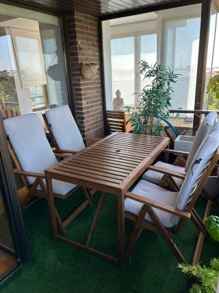 Mesa y 4 Sillas Terraza/Jardín Madera